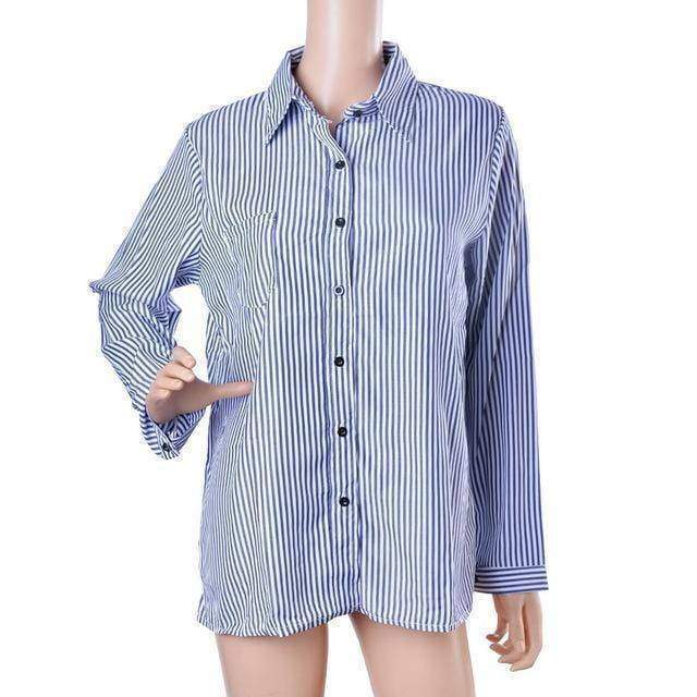 clothing Light Blue / M (US 12-14) Plus Size - Women Striped Long Sleeve Shirt (US 10-20w)