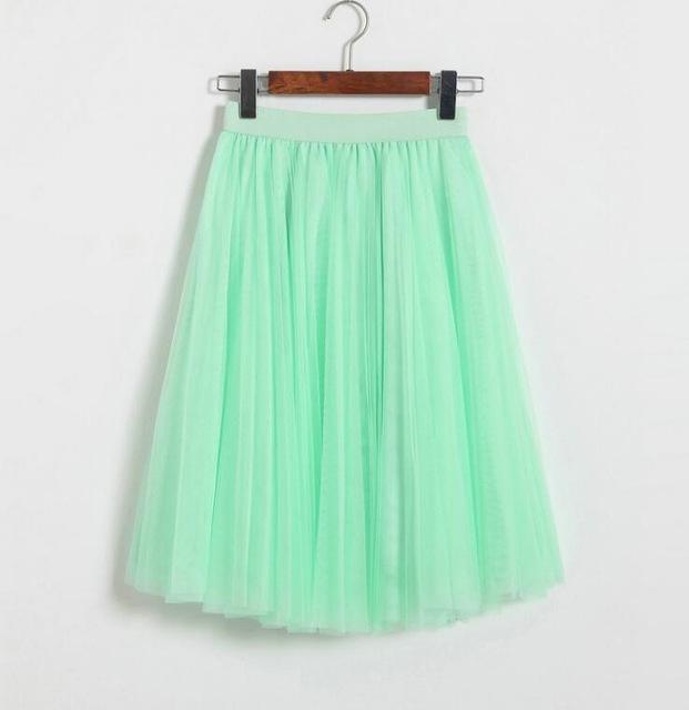 clothing Light Green Fits 22" - 41" wasit - Three Layers, Tulle Elastic High waist Midi Skirt