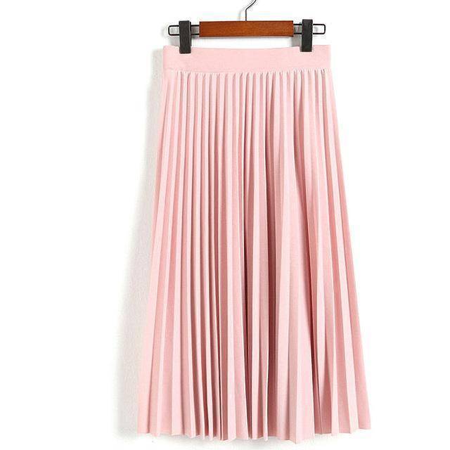 clothing Light Pink Fits Waist 25'-35", 10 Matte Colors, Breathable, High Waist Pleated Ankle Length Chiffon Skirt