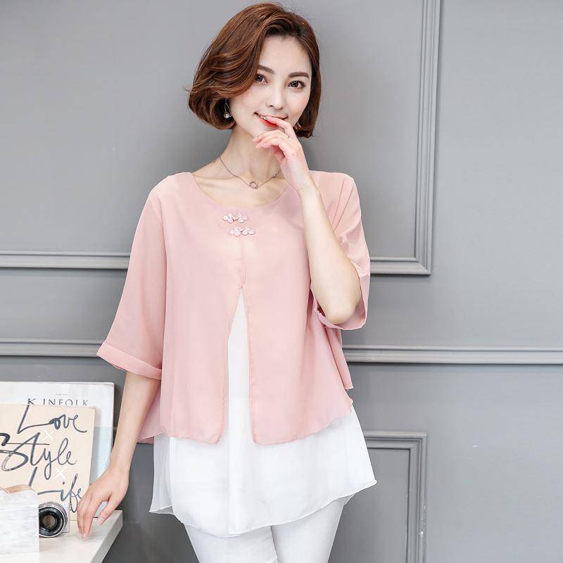Clothing Light Pink / M (US 4-6) Spliced Women Blouse Shirt Casual Blusas Spring Summer Blouse Batwing Sleeve Loose O-neck Top Tee Plus Size (US 4-16)