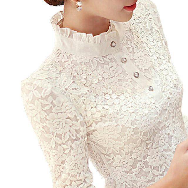 Clothing Long Sleeve Lace Floral Patchwork Chiffon Blouse Shirts  (US 2-16W)