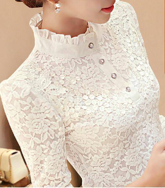 Clothing Long Sleeve Lace Floral Patchwork Chiffon Blouse Shirts  (US 2-16W)