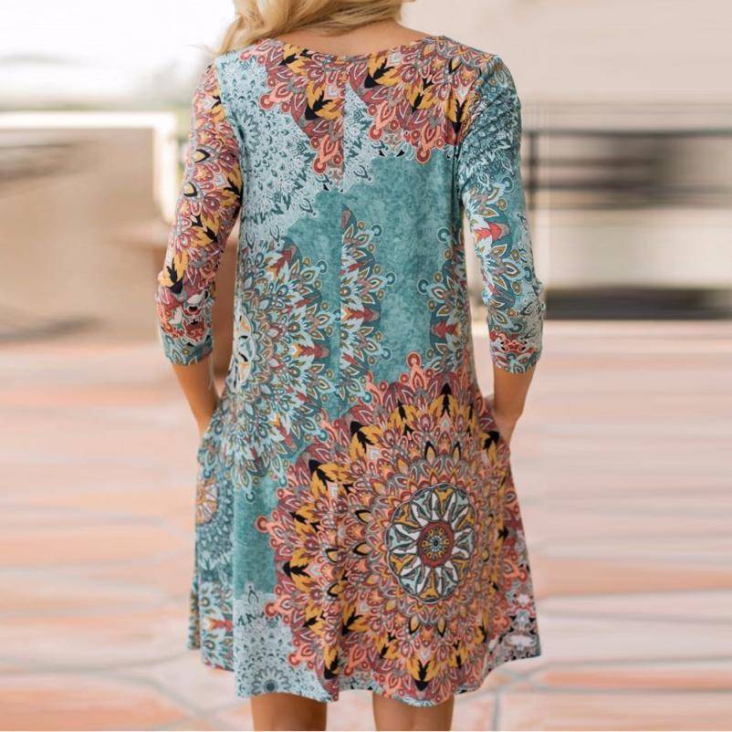 Clothing Long Sleeve Vintage Boho Mini Short Dress Floral Print (US 8-18W)