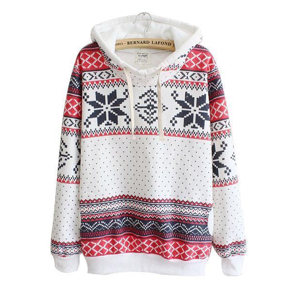 Clothing M (US 6-8) Winter Women Xmas Snowflake Sweatshirt Hoodies Top Sweats Fleece Pullover New Plus size (US 6-18W)