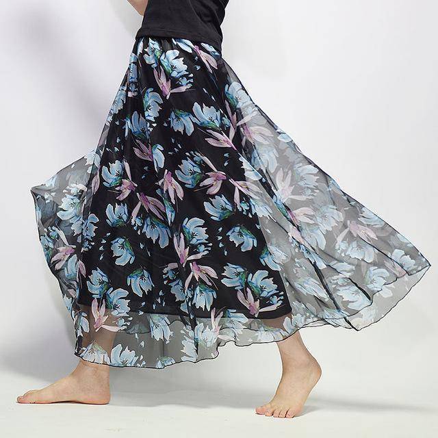 Clothing mix Fits 20"-39" waist, Chiffon Floral Printed Boho long (Floor Length) Skirt  Fits up to (US 16)