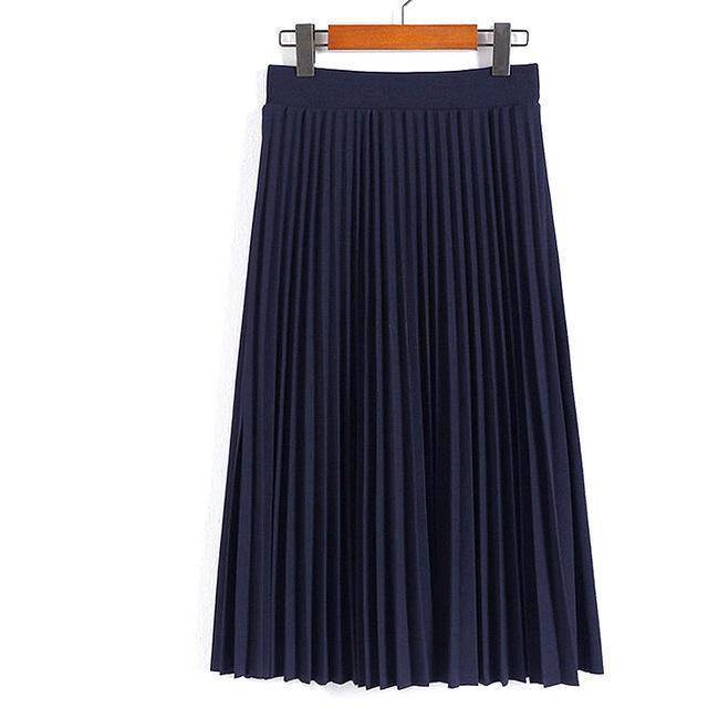 clothing navy Fits Waist 25'-35", 10 Matte Colors, Breathable, High Waist Pleated Ankle Length Chiffon Skirt
