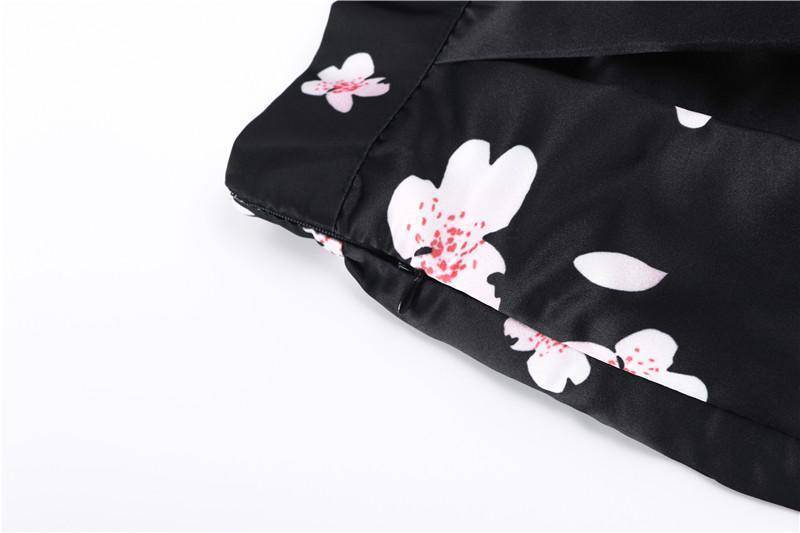 Clothing New Satin Women 100cm High Waist Flared Maxi Skirts Peach Blossom Printed Pleated Floor Length Long Skirts Saias SP041
