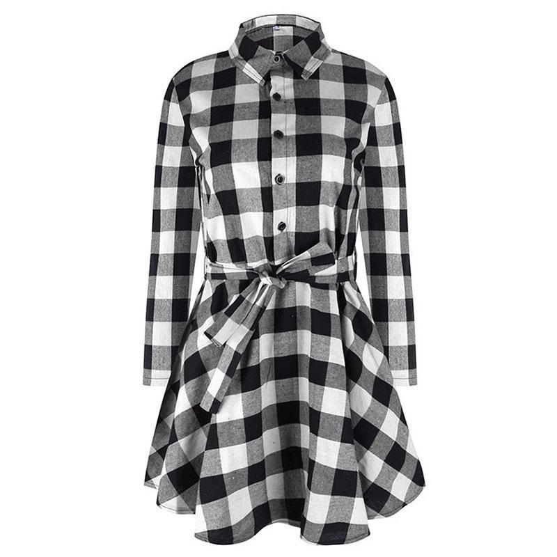 www.Nuroco.com - New Spring Autumn Dress Women Plaid Turn-down Collar Cotton Vestidos Casual Tunic www.Nuroco.com - New Spring Autumn Dress Women Plaid Turn-down Collar Cotton Vestidos Casual Tunic