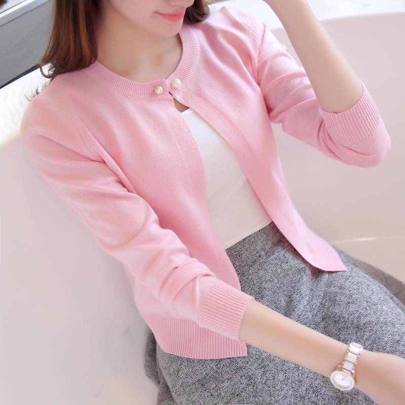 Clothing Newest Knitted Cardigan Women Spring Autumn Long Sleeve Women Sweater Cardigan Female Single Button Pull Femme Black/Pink (US 8-14)