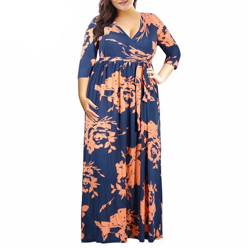 www.Nuroco.com - Plus Size - Women Sexy V-neck 3/4 Sleeve Vintage 50s Long Casual Dress Plus Size www.Nuroco.com - Plus Size - Women Sexy V-neck 3/4 Sleeve Vintage 50s Long Casual Dress Plus Size