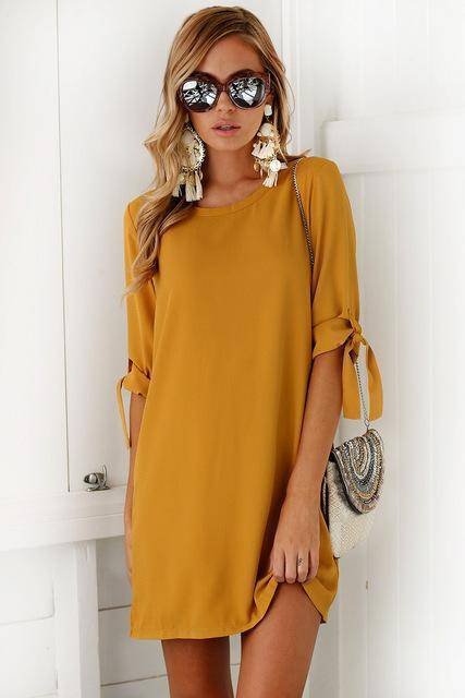 Clothing orange / S (US 8-10) Summer Casual Long Shirt /Short Chiffon Dress (US 8-18W)