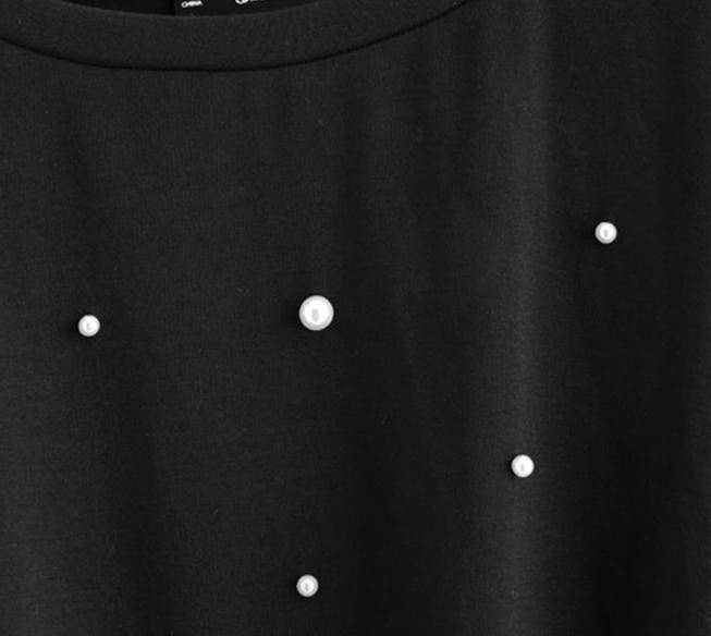 clothing Pearl Beaded black Tshirt with knot