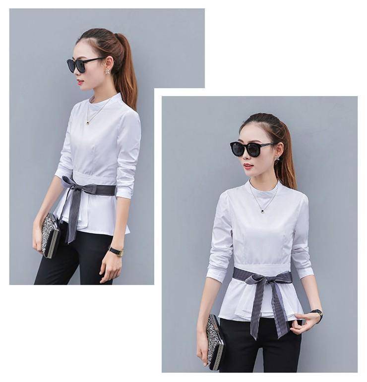 Clothing Peplum Striped Blouses with Bow Long Sleeve Shirts  (US 4-12)