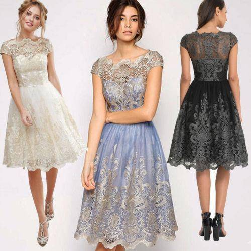 clothing Petite Lace Embroidery Floral short dress, formal Dresses ( US 4 - 10)