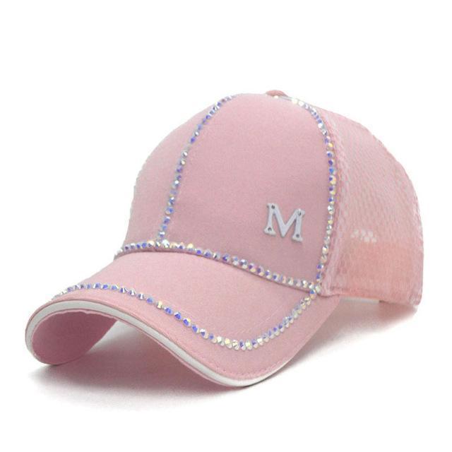 Clothing Pink / 56cm to 60cm Bling baseball Cap, Women Breathable, adjustable Cap, Glam jewel sparkle hat in Pink white