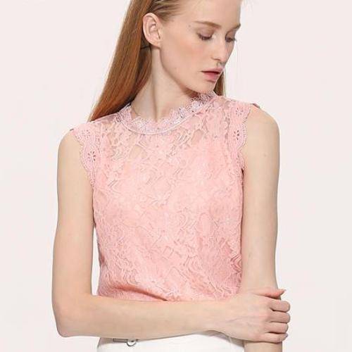 Clothing pink / M (US 14-16) Plus Size - Sleeveless Hollow Out Lace Top (US 12-22)