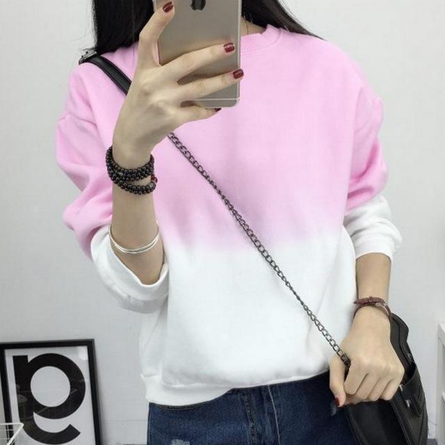 Clothing Pink / M (US 8-140) Fashion Long Sleeve Sweatshirts Slim Autumn Moletom Round Neck Gradual Change Printing Sudadera M-XXL Loose Women Sweatshirt (US 8-16