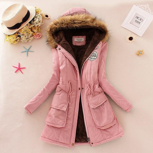 Clothing pink / S (US 10-12) New Parkas Female Women Winter Coat Thickening Cotton Winter Jacket Womens Outwear Parkas for Women Winter (10-20W)