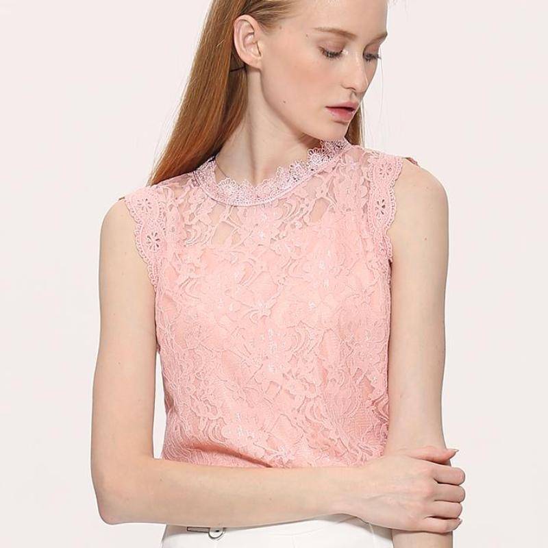 Clothing pink / S (US 12-14) Plus Size - Sleeveless Hollow Out Lace Top (US 12-22)