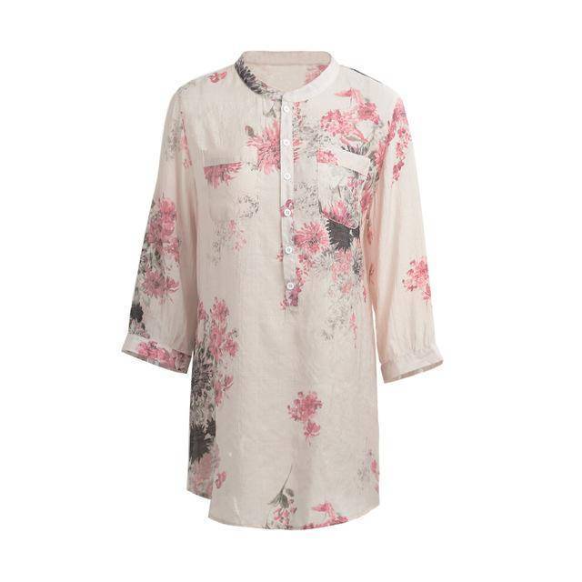 Clothing Pink / S (US 14-16) Plus Size - Vintage Floral Printed Blouse Elegant 3/4 Sleeve (US 14-26W)