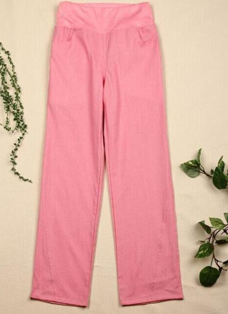 Clothing pink / S (US 29) Elastic waist women  Linen pants, wide leg pants casual pants top straight pants loose trousers ( Up to 31" waist)