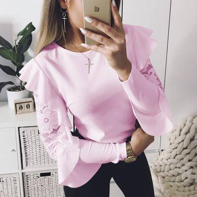 Clothing Pink / S (US 4-6) Ruffle Lace Blouse Shirt (US 4-14)
