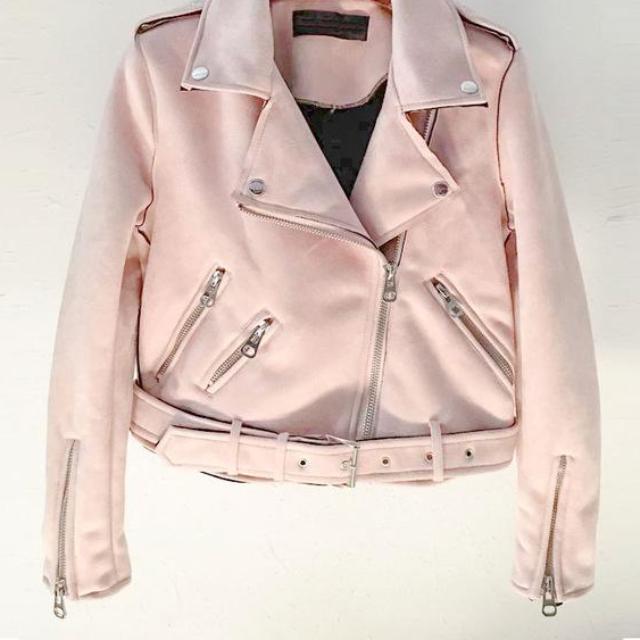 Clothing Pink / S (US 4-6) Women autumn winter  Motorcycle Suede coat jacket, black khaki gray (US 4-14)