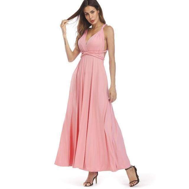 Clothing Pink / S (US 8-10) Plus Size - Infinity Convertible Wonder Dress,  20 Colors Summer Maxi Party Dresses Multiway Swing Dress  Wrap Dress (US 8 - 18 W)