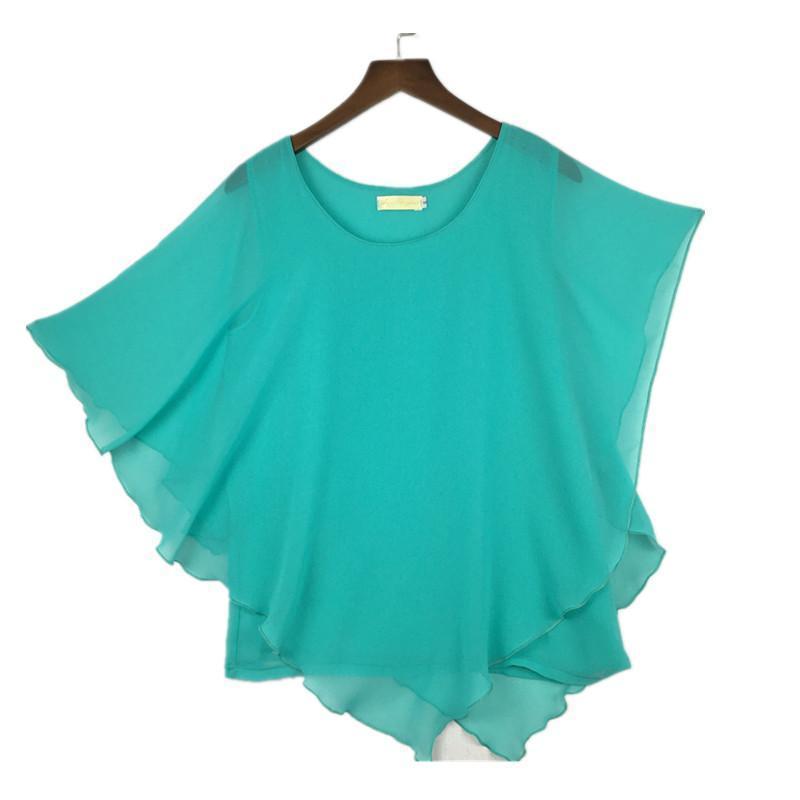 Clothing Plus Size - 16 Color Plus size Ladies Chiffon Blouses ,Batwing sleeve tops shirts women asymmetric shirts (US 6-24W)