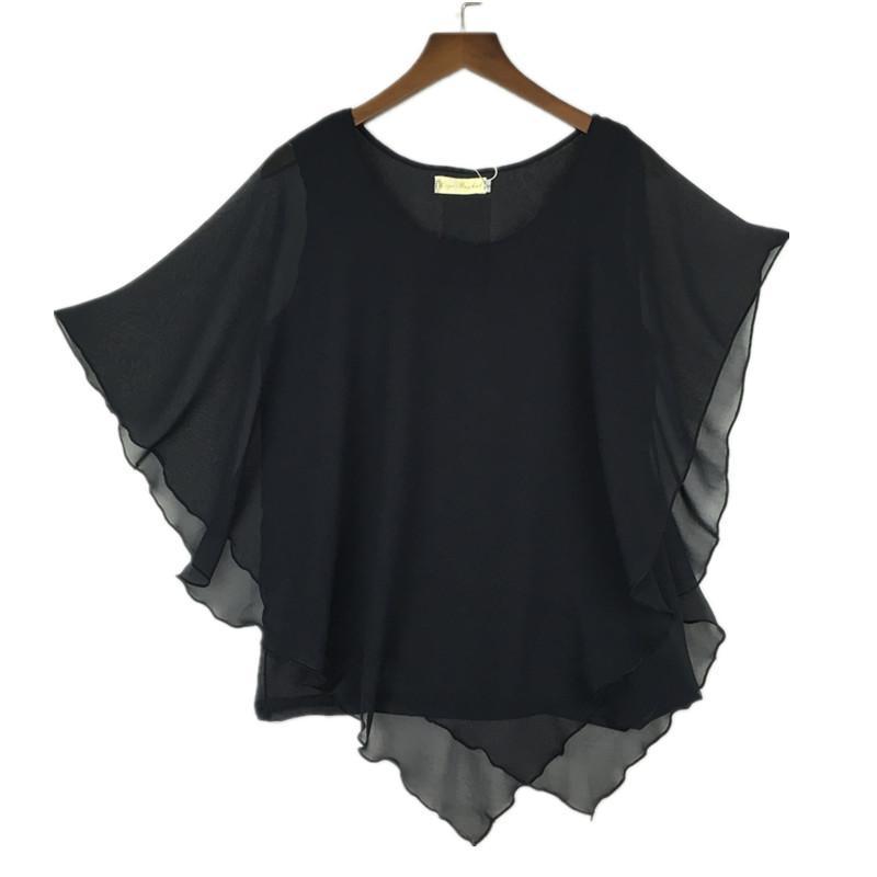 Clothing Plus Size - 16 Color Plus size Ladies Chiffon Blouses ,Batwing sleeve tops shirts women asymmetric shirts (US 6-24W)