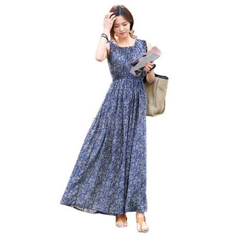 Clothing Plus Size - Blue Boho Long Maxi Beach Dress  (US 18W-26W)