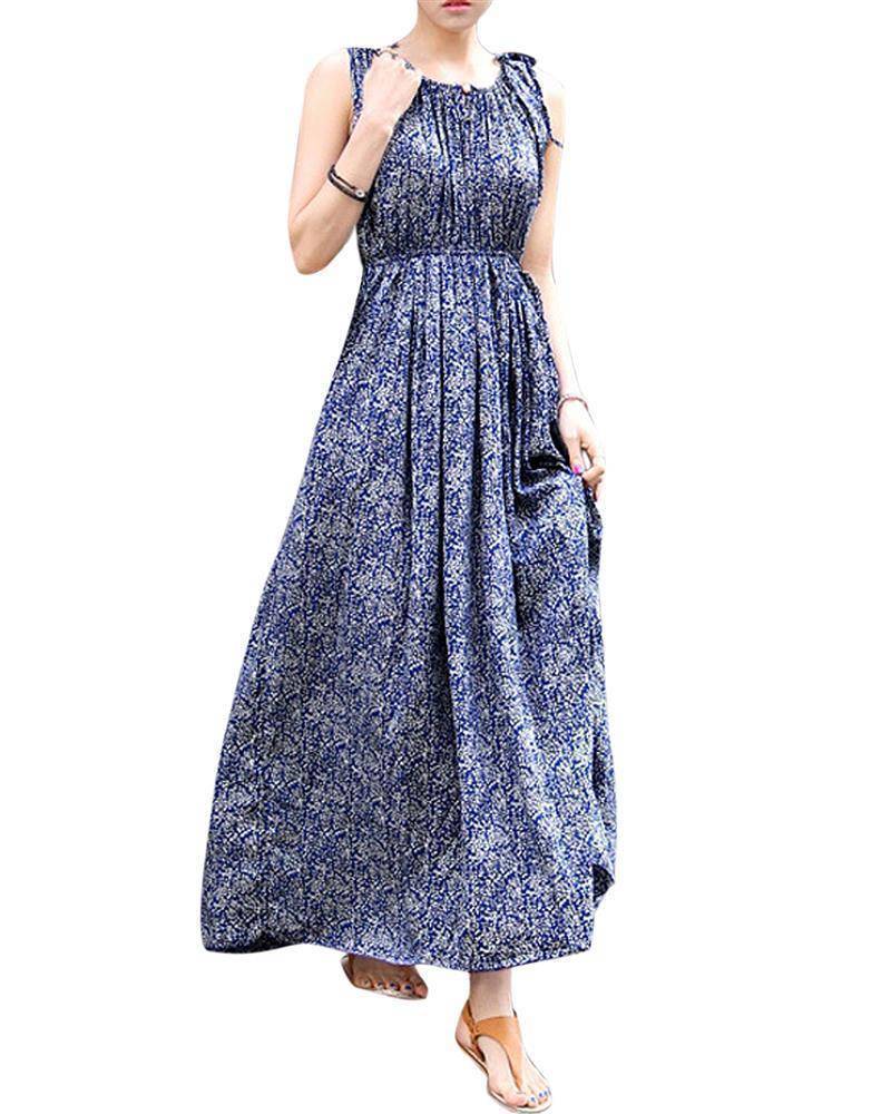 Clothing Plus Size - Blue Boho Long Maxi Beach Dress  (US 18W-26W)