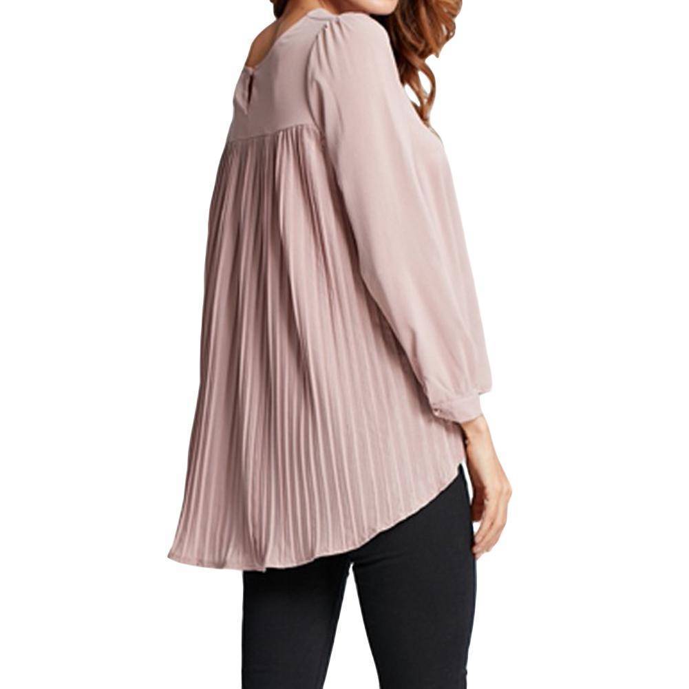 www. - Plus Size - Chiffon Blouse Pleated Back Long Sleeve  Asymmetric Loose Shirt (US 8 