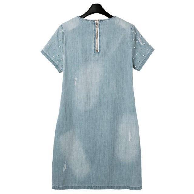 www.Nuroco.com - Plus Size - Denim Jeans Pearl Beaded Casual O Neck Long Shirt / Mini Dresses (US 4 www.Nuroco.com - Plus Size - Denim Jeans Pearl Beaded Casual O Neck Long Shirt / Mini Dresses (US 4