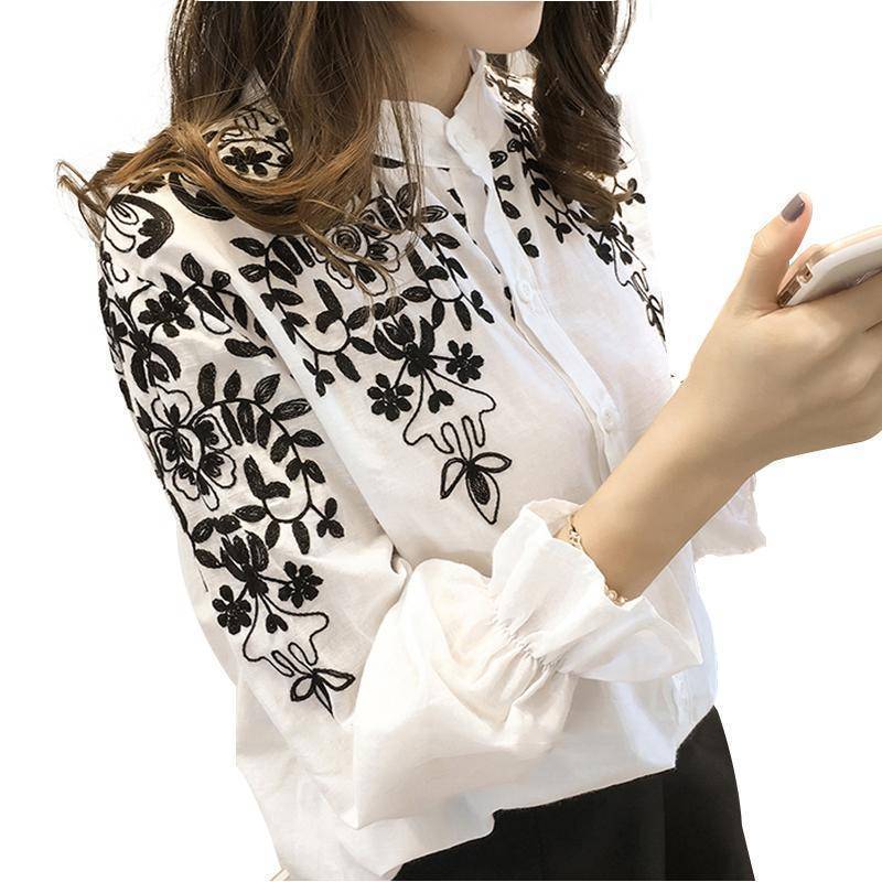 www. - Plus Size - Embroidery Blouse Shirt Cotton Linen (US 8-20)