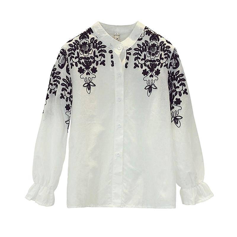 Clothing Plus Size - Embroidery Blouse Shirt Cotton Linen (US 8-20)