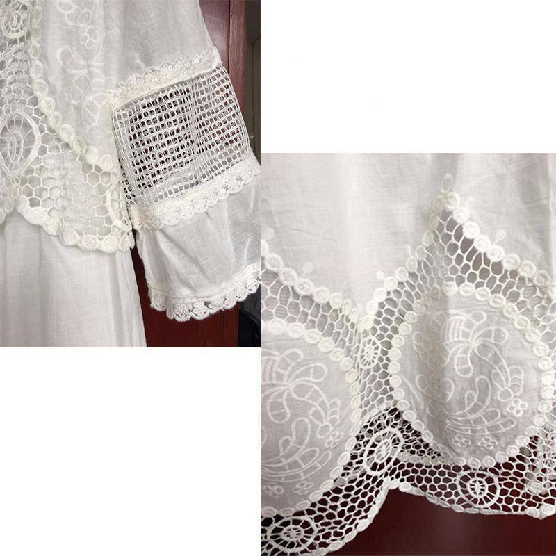 Clothing Plus Size Loose White embroidery Lace Long Shirt / Mini Dress  (US 4-28w)