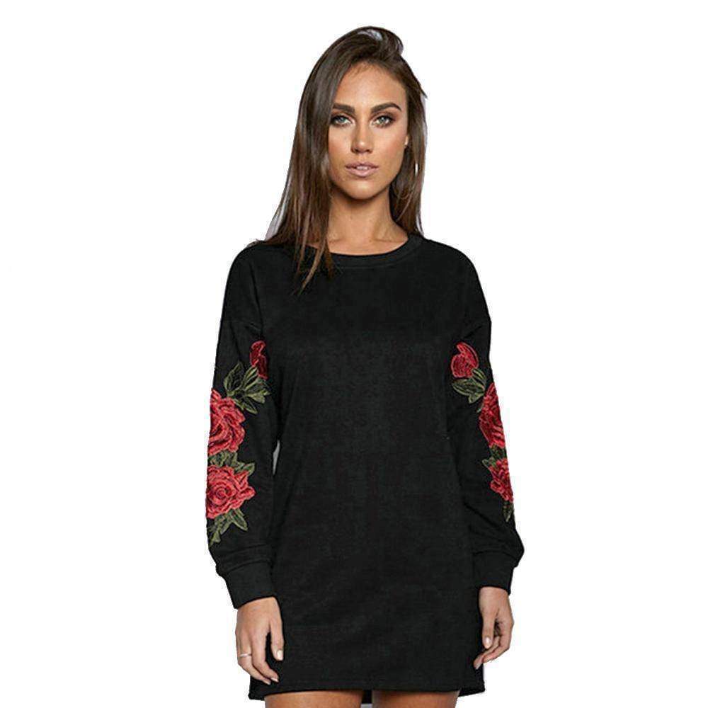 clothing Plus Size Rose floral Embroidery Long Sleeve Pullovers Sweatshirt Hoodies S-5XL