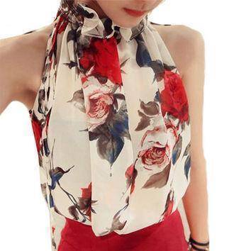 clothing Plus Size - Rose Print Sleeveless Halter Necks (US 14-22)