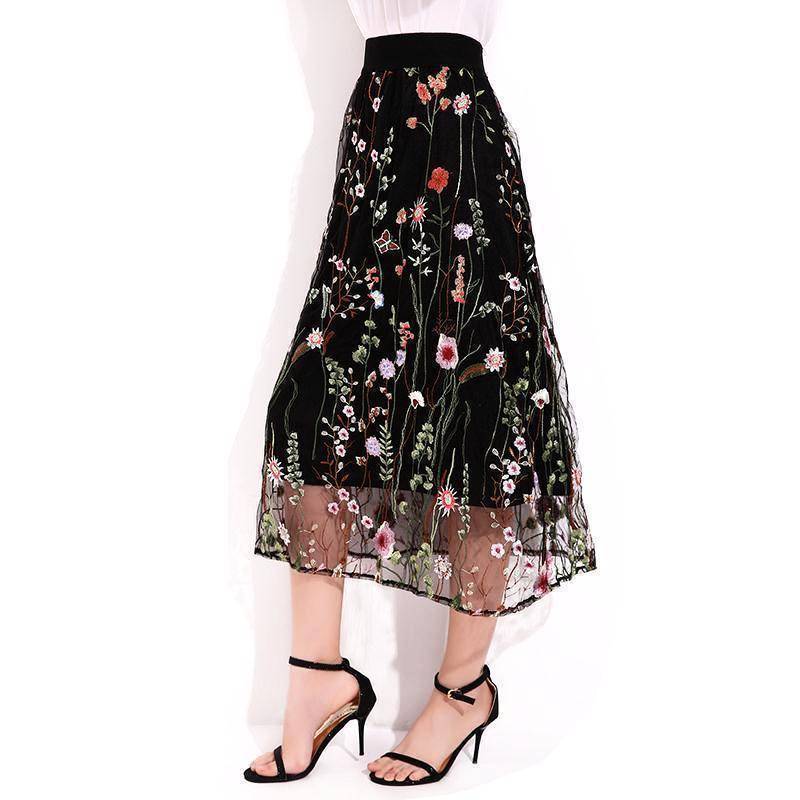 Embroidered Mesh Skirt Floral Embroidered Midi Skirt Embroidered
