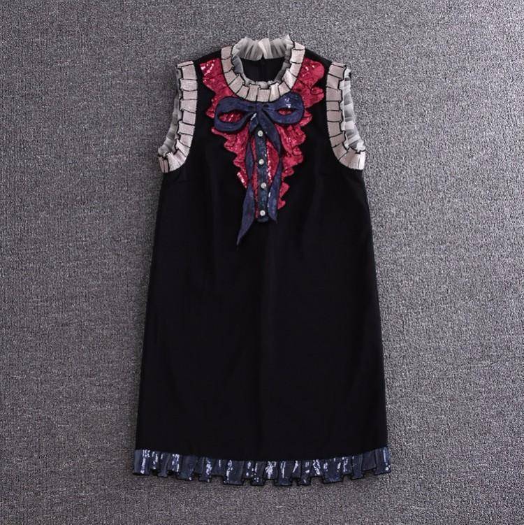 Clothing Plus Size - Sequin Embroidery Bow Lace Sleeveless  Long Shirt / Tank Dresses (US 12-20W)