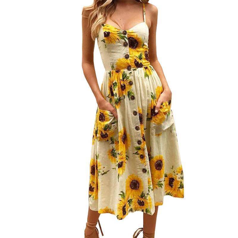 Clothing Plus Size  Strap Print Floral Dot Long Boho Bohemian Beach Dress (US 10-18W)