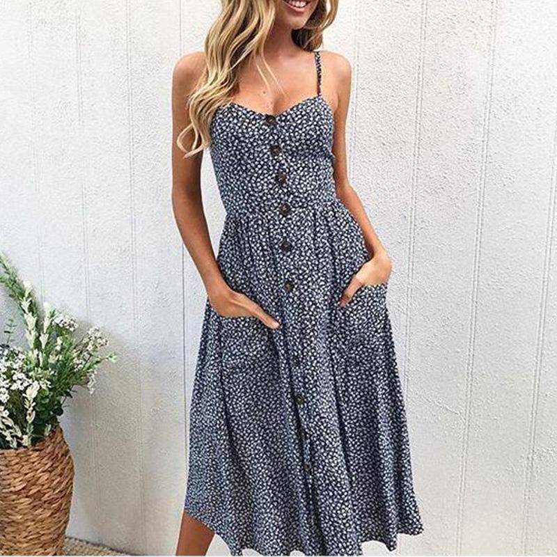 Clothing Plus Size  Strap Print Floral Dot Long Boho Bohemian Beach Dress (US 10-18W)