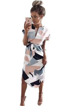 clothing Plus Size - Summer Casual Dresses V-neck knee length dress, short Sleeve geometric Print (US 8 -16)