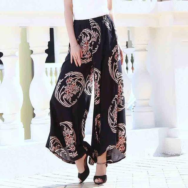 Long Trousers Lightweight Summer Pants Floral Print Casual