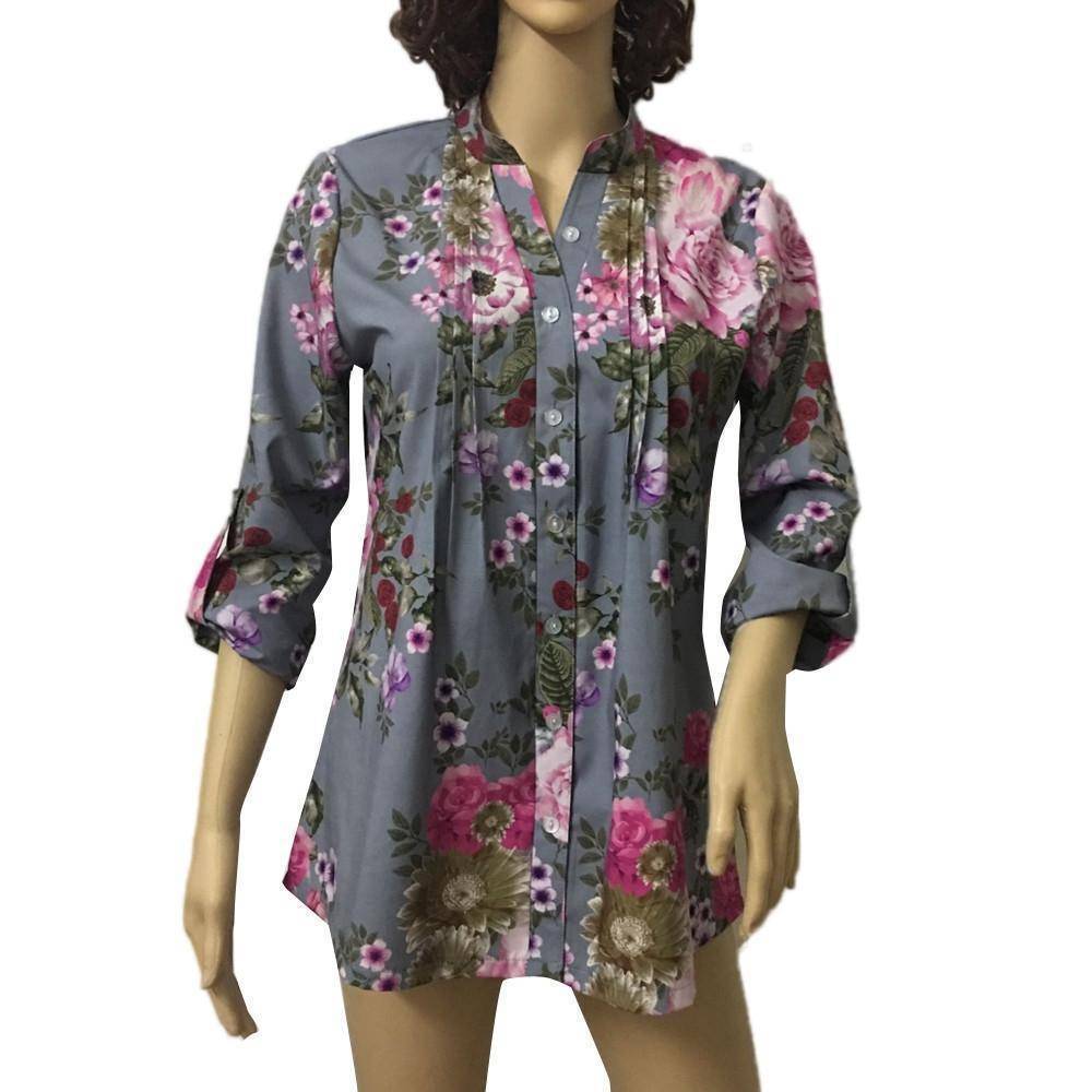 Clothing Plus Size - Vintage Floral Print V-neck Tunic (US 6-26W)