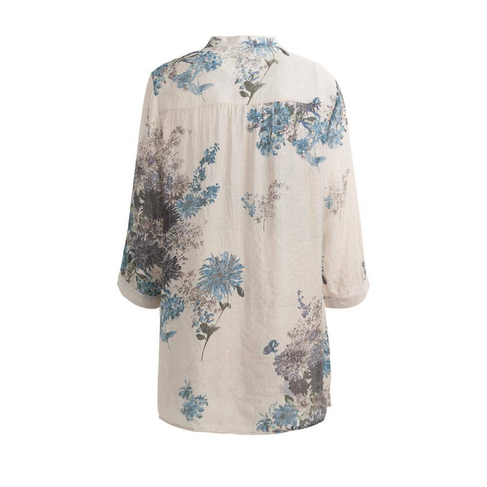 Clothing Plus Size - Vintage Floral Printed Blouse Elegant 3/4 Sleeve (US 14-26W)