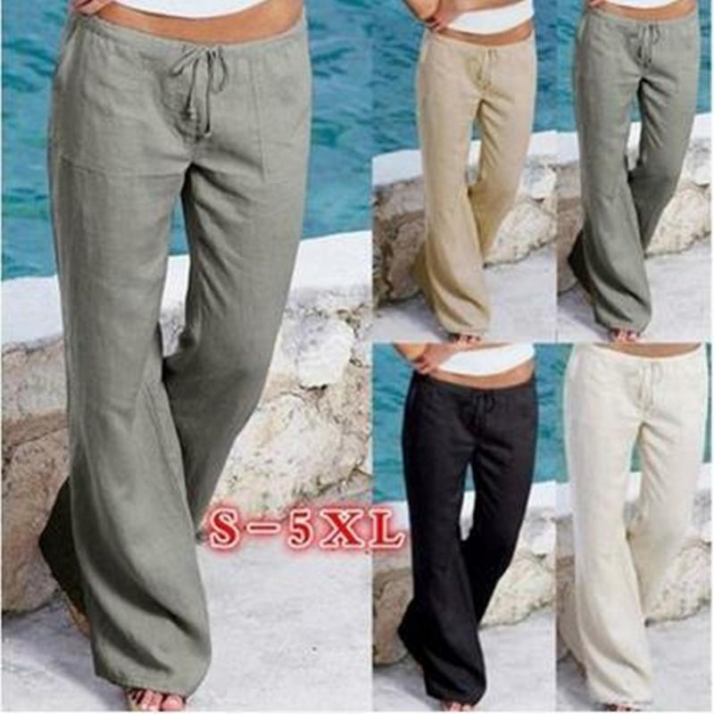 www. - Plus Size - Wide Leg Line Pants Casual Loose