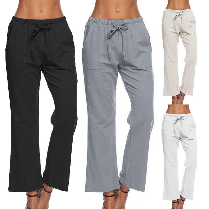 Cotton Solid Pants Waist Women's Casual Pocket Loose Elastic Pants plus  Size Casual Pants for Women 3x Womens Casual Pants Linen Women Pants Casual