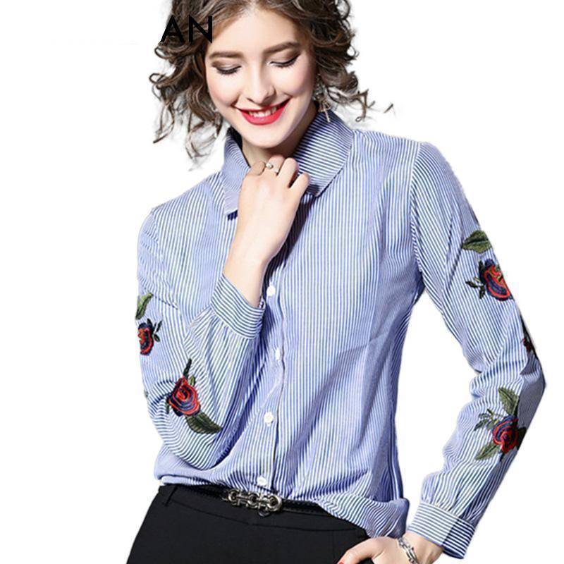 Plus Size - Women Blouses Ladies Floral Embroidery Blouse (US 6-16W)